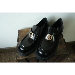 NWOT Versace Alia 35mm Patent Leather Loafers Black Gold Size EU 36.5 US 6